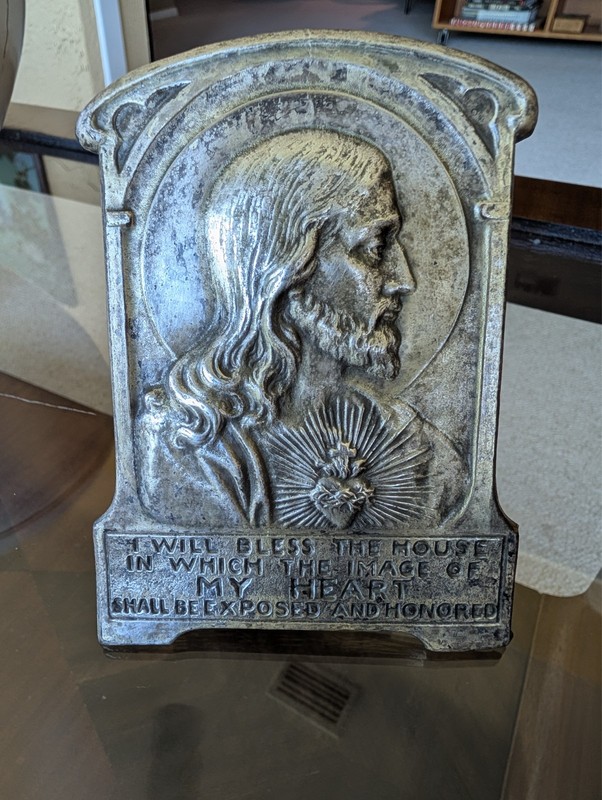 Vintage Tin Sacred Heart of Jesus Wall hanger or stand