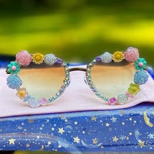 Handmade Boho Festival Sunglasses Pastel Flowers Hippie Floral Bling Glasses