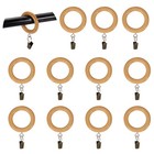 12Pcs 1.38" ID 0.39" t Wooden Curtain Rod Rings with Drapery Clips, Wood Color
