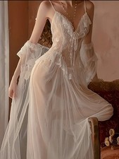 Set Lingerie sexy Camicia Da Notte Pizzo Taglia S Bianco