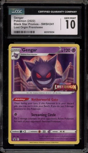 Pokemon Gengar Lost Origin Prerelease Holo Promo SWSH241 CGC 10 Gem Mint
