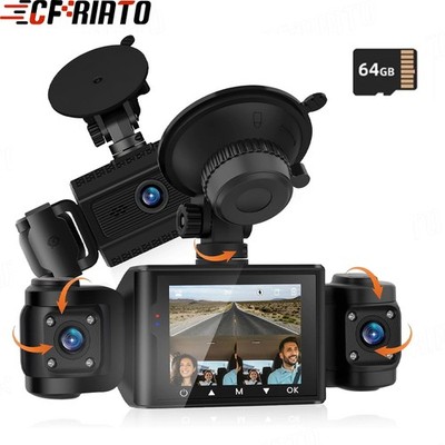 3 Channel Dash Cam 1080P Front Rear  Video Recorder Car DVR Camera 64GB TF Card