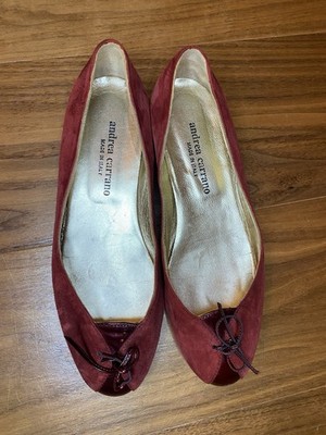 Andrea Carrano Burgundy Suede Leather Flats 38.5 EU / US 8.5 Peep Toe Italy