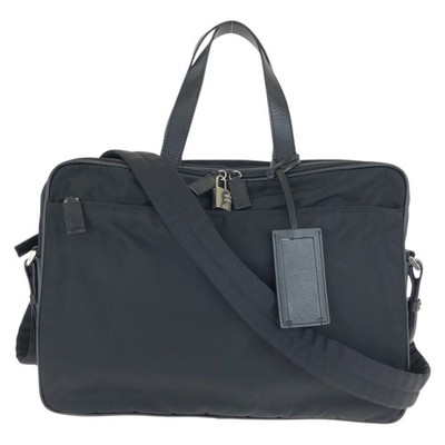 PRADA Tessuto Saffiano Triangle with logo Business Bag Black SilverHardware