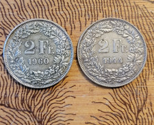 Lot of 2 Silver Francs  Switzerland 1944, 1960 .537 oz ASW Total
