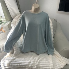 Women  s Blue Solid Pullover Sweatshirt Crew Neck Long Sleeve Regular