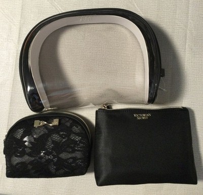 New VICTORIA'S SECRET Cosmetics Zip Bag Trio 1-Clear Black Set of 