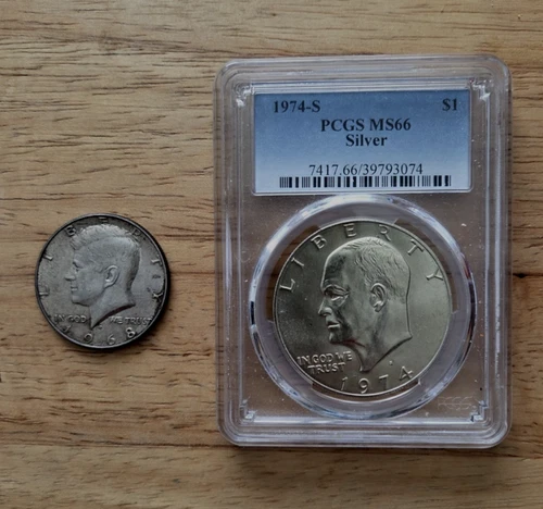1974 S 40% silver Ike Dollar Ms66 And 1969 D Kennedy Half 40% Silver
