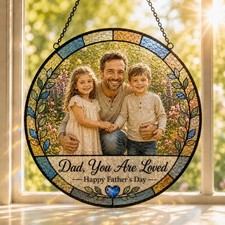 Custom Fathers Day Photo Stained Glass Suncatcher Personalized Gift