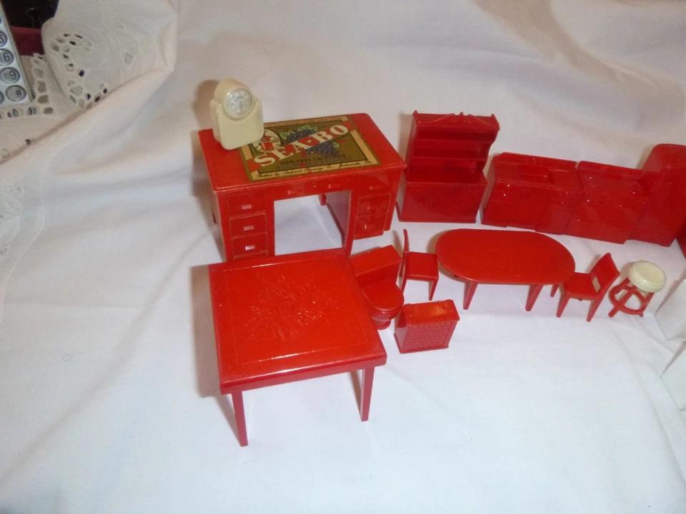 Lot Vtg Plastic Red & White Mixed  Dollhouse Furniture,, Renwal and MAR -26 Pcs - Image 2 of 4