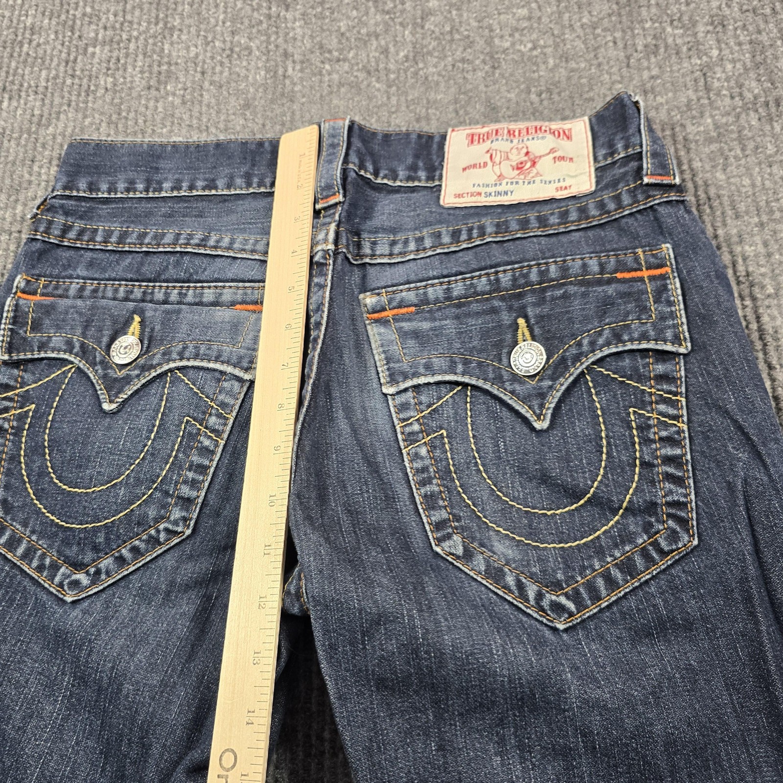 True Religion Skinny Jeans Mens 30x32 Blue Dark Wash Slim Straight Flap Pocket thumbnail 14