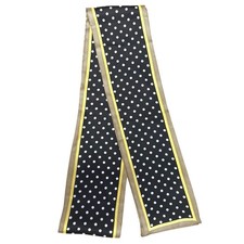 Vintage Talbots 90s Silk Scarf Black White Polka Dots Beige Yellow Border 67  x4  