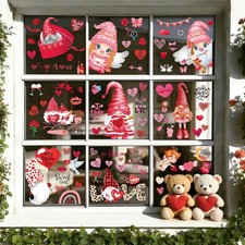 9 Sheets Valentines Day Window Clings Decor: Double-Sided Gnome Window Stickers,