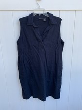 Tahari Blue Linen Collared Dress Lagenlook Sz 14 Pockets