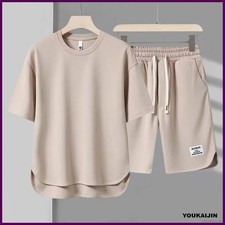 Men's New Waffle Summer Suit 2025 Korean Casual T-shirt  Shorts Suit Men's