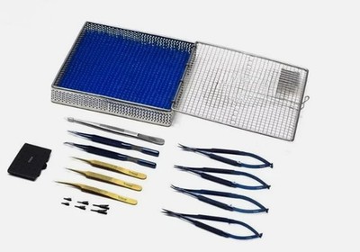 Stainless Steel Microsurgery Ophthalmic Set + 6 Vascular Clips Eye Surgery Kit