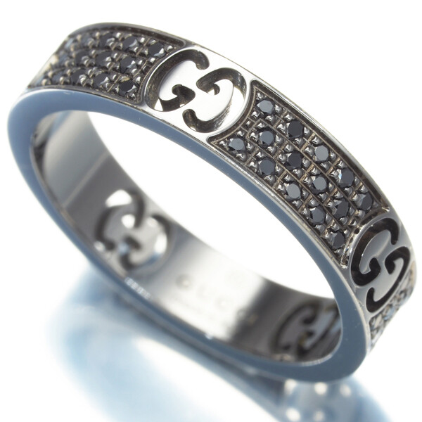 Auth GUCCI Ring Icon Stardust Black Diamond US5-5.25 18K 750 White  