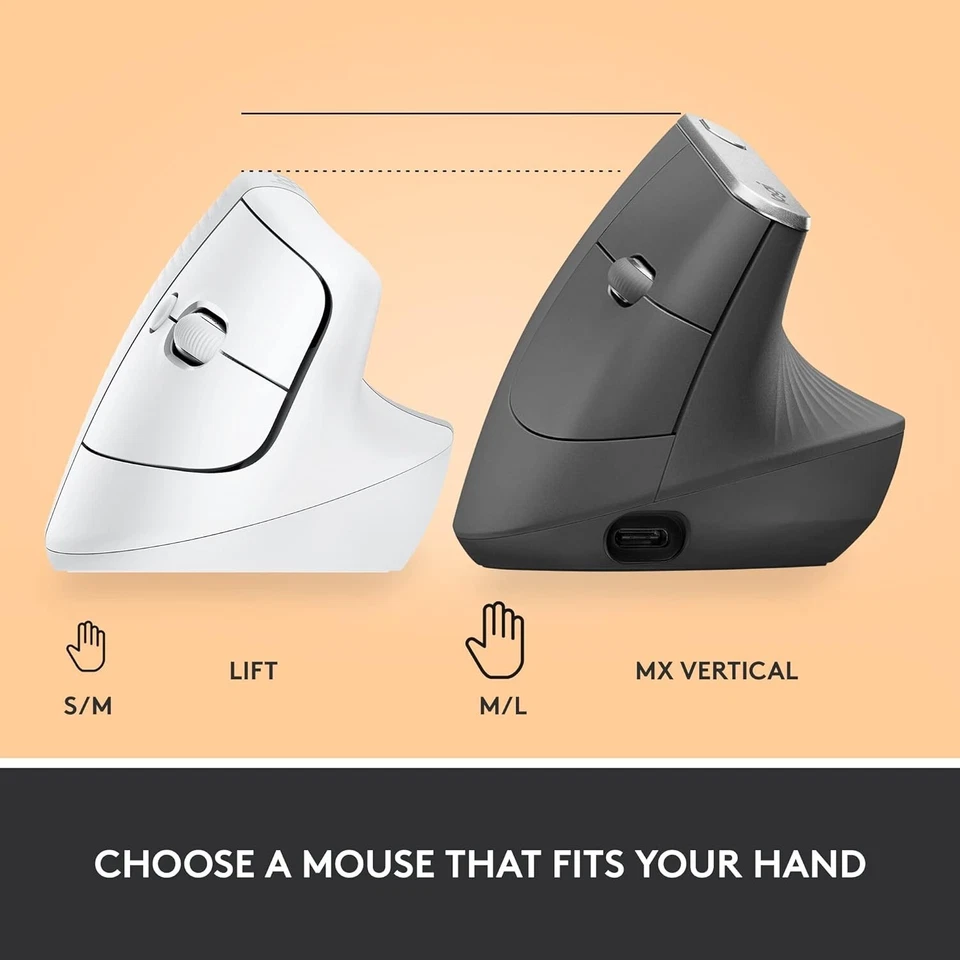 Logitech Lift Vertical Ergonomic Mouse, Wireless, Bluetooth or Logi Bolt USB - Image 2 of 4