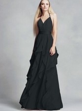 VERA WANG WHITE Dress Midnight Blue Long Chiffon Cascading Skirt Bridesmaid 8