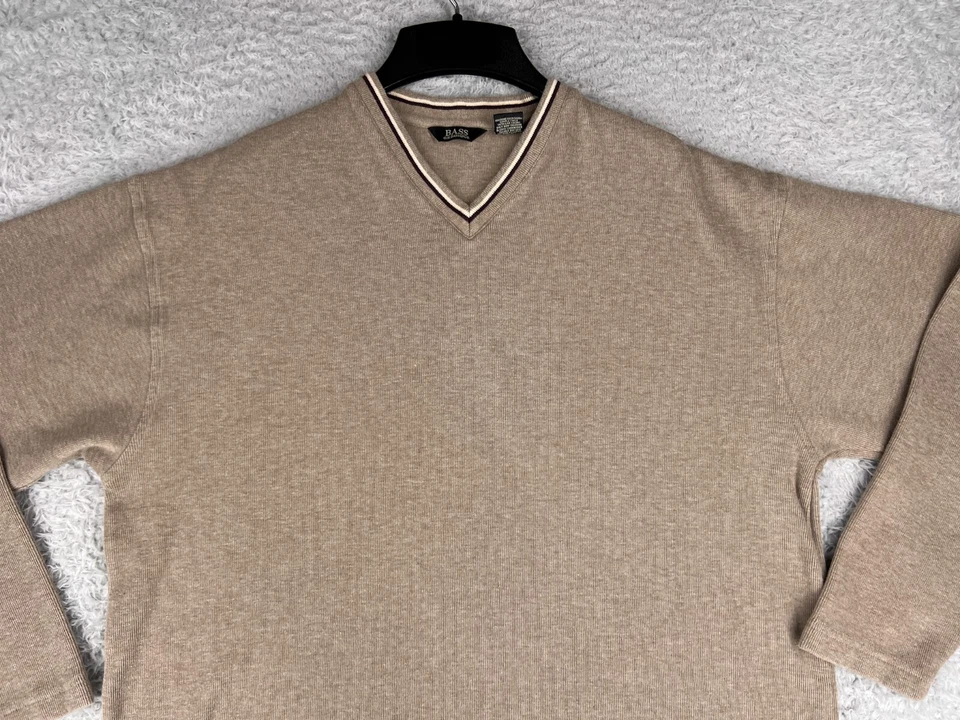 GH Bass & Co Shirt Mens Extra Large Beige Thermal Waffle Knit V-Neck Long Sleeve - Image 4 of 4