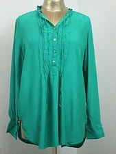 Loft Green Pleated Blouse Womens Size M Chest 42 Long Sleeve 24868