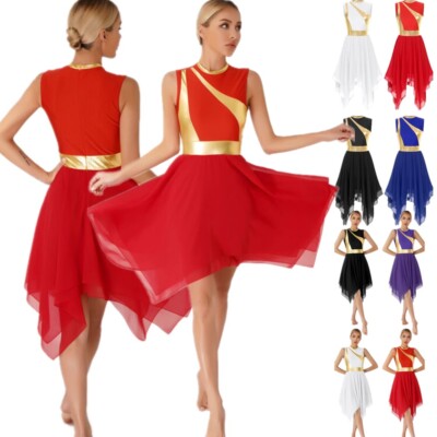 Womens Lyrical Liturgical Praise Dance Dress Gold Color Block Irregular  Costume | eBay