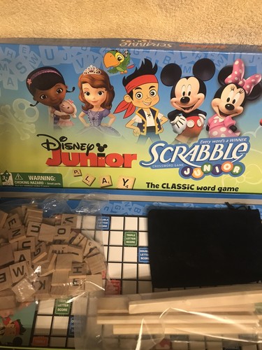 Disney SCRABBLE JUNIOR JR Game 2-Sided Board WOOD TILES & RACKS 2013 No Instruct - 第 4/5 張圖片
