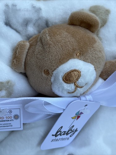 Baby Starters Little Blessing Plush Bear Lovey Blanket Set White Brown Fleece - Picture 8 of 8
