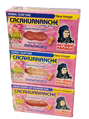  Del Indio Papago CACAHUANANCHE Herbal 3xSoap Neutro Jabon Cabello Cara Y Cuerpo