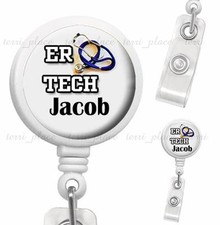 Custom Name ER Tech Clip On Id Badge Reel Retractable Medical Work Id Holder