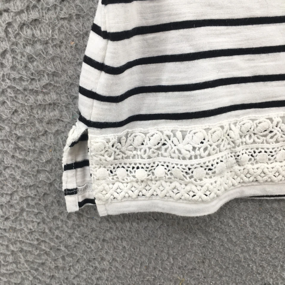 Camiseta Talbots Tops Mujer Grande Manga Corta Encaje Rayas Negro Blanco Algodón Foto 4 de 4