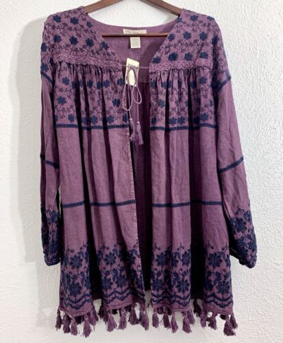 Indigo Thread Co Purple Long Sleeve Open Cardigan Tunic Top Size Large L NWT! - Picture 2 of 7