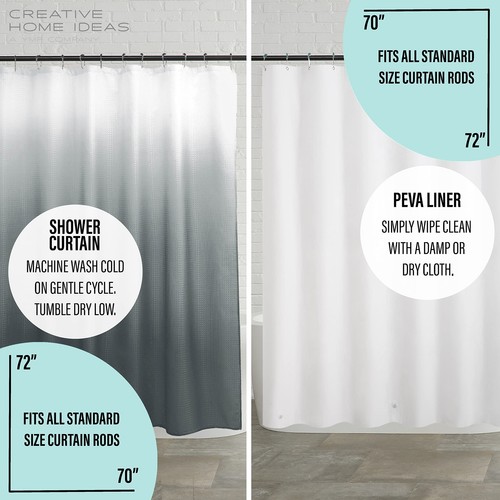 Dark Gray White Ombre 14 Piece Shower Curtain Hooks & Liner Bathroom Set– Inc... - Picture 5 of 8