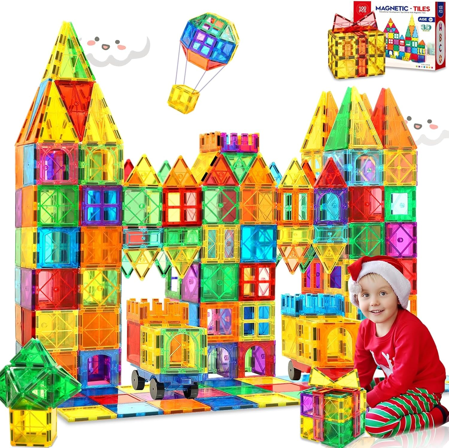 Upgraded 100-Piece Oversized 3D Magnetic Building Tiles for Kids