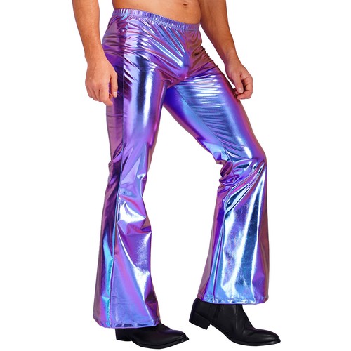 Men's Metallic 70s Vintage Disco Bell Bottoms Flared Pants Trousers Dude Costume - Picture 43 of 52