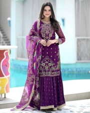 New Heavy Georgette Purple Top Palazzo With Chinnon Dupatta For Festival Wear