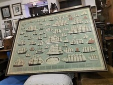 Grande Quadro Da Collezione Vintage Raffigurante Barche E Navi Varie