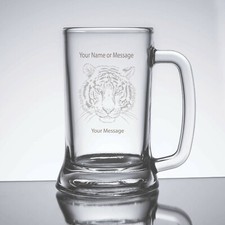 Taza de Cerveza Grabada Personalizada Personalizada Vidrio Diseño Tigre Macho