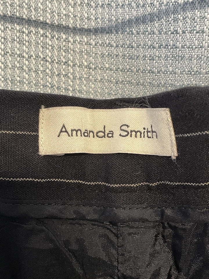 Amanda Smith Pants Womens Sz 16 Pinstripe Trousers Black Wide Leg Career Office - Image 2 of 4