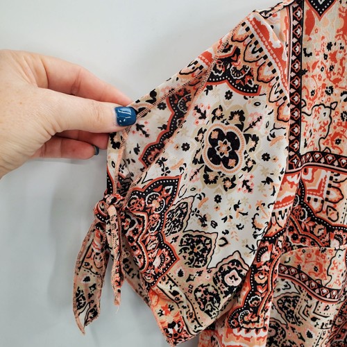 Blusa Roz & Ali Boho Estampado Medallón Manga Corbata Top Mujer Talla L Melocotón Fluida - Imagen 5 de 13