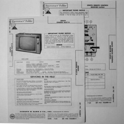 Zenith TV Chassis 15L37 15L37U - SAMS Photofact   1964 - New NOS
