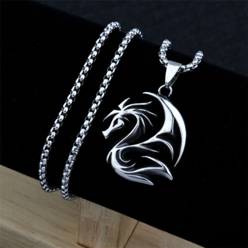 Pendentif homme rétro métal plaqué argent en forme de dragon bijoux mode  - Photo 1/4