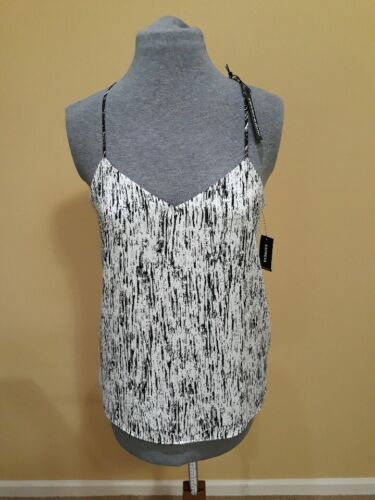 Express Reversible Chiffon Tank Top Black White Print V Neck Keyhole S NWT