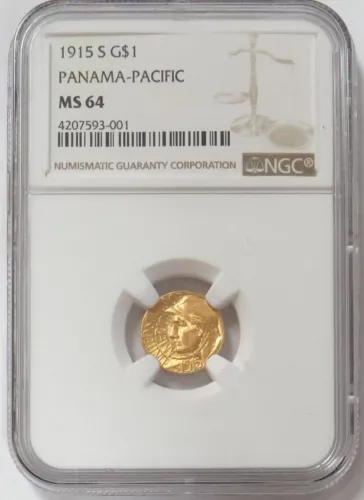 1915 S GOLD PANAMA-PACIFIC EXPOSITION COMMEM $1 DOLLAR NGC MS 64