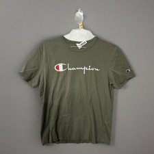 Vintage Champion Spellout Olive Green Sewn Made in USA L 8028