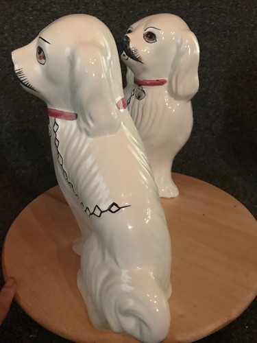 VINTAGE VICTORIAN STAFFORDSHIRE CERAMIC PAIR DOGS JAY WILLFRED SIGNED PORTUGAL - Picture 6 of 10