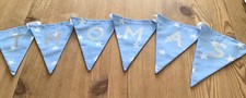 PERSONALISED NAME FABRIC BUNTING BABY BOYS NURSERY BLUE STARS  - PRICE PER FLAG