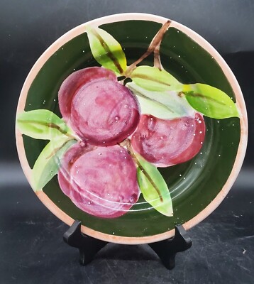 Handmade Studio Art Pottery Ceramic Plate Fruit Plums 9.5'' Signed