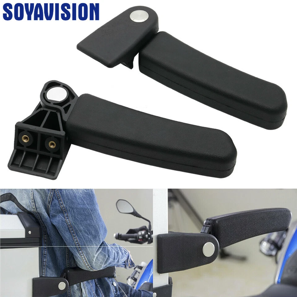 Pair Black Universal Motorcycle Foldable Rear Passenger Side Box Armrest For BMW - Image 3 of 4