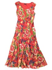 Apanage Vintage Red Floral Maxi Dress UK12 Sleeveless Flowy Chiffon-Look Summer